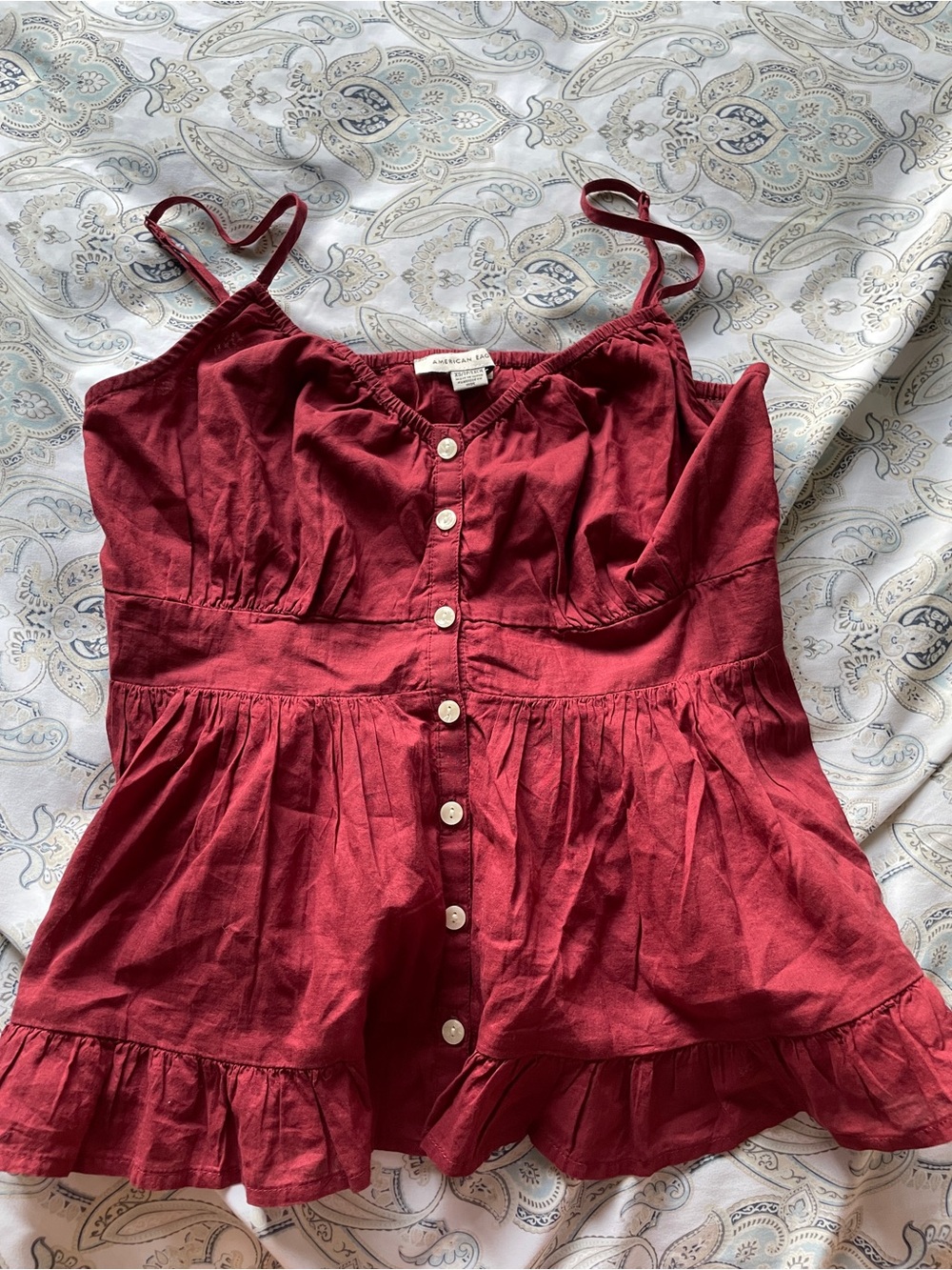 American Eagle Outfitters Girls Wine Red Button-Front Sundress